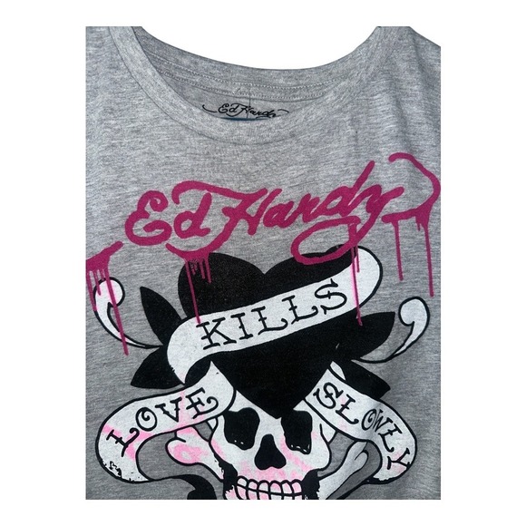 Ed Hardy Love Kills Cropped Fitted Tee, Large - Picture 6 of 6